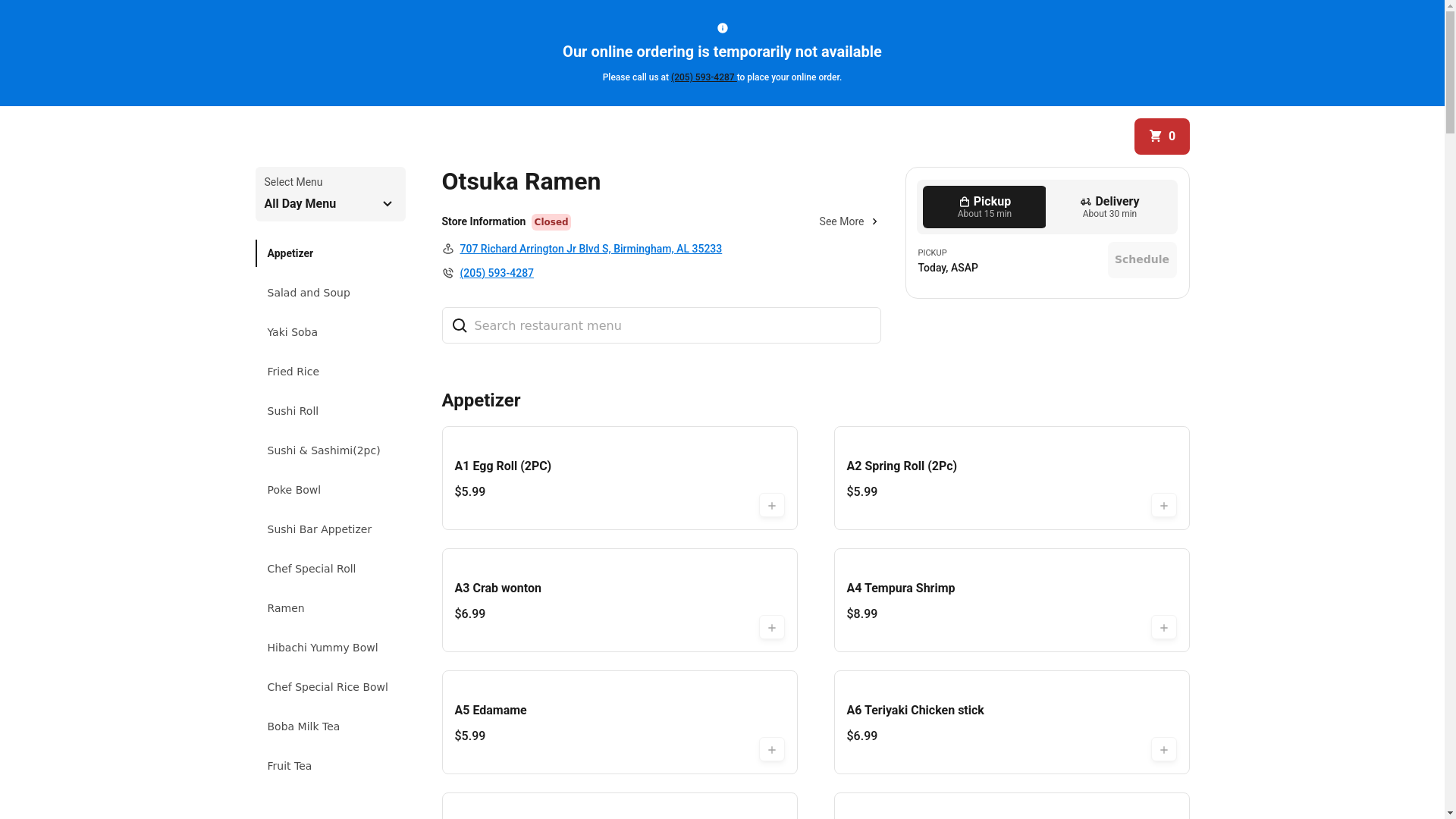 website screenshot of https://otsukaramenrestaurant.com/