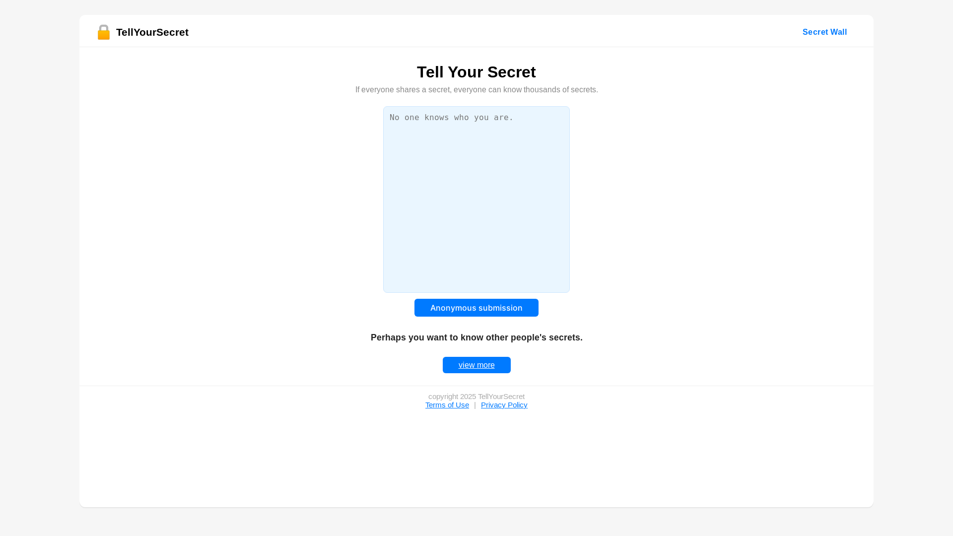 website screenshot of https://tellyoursecret.space/