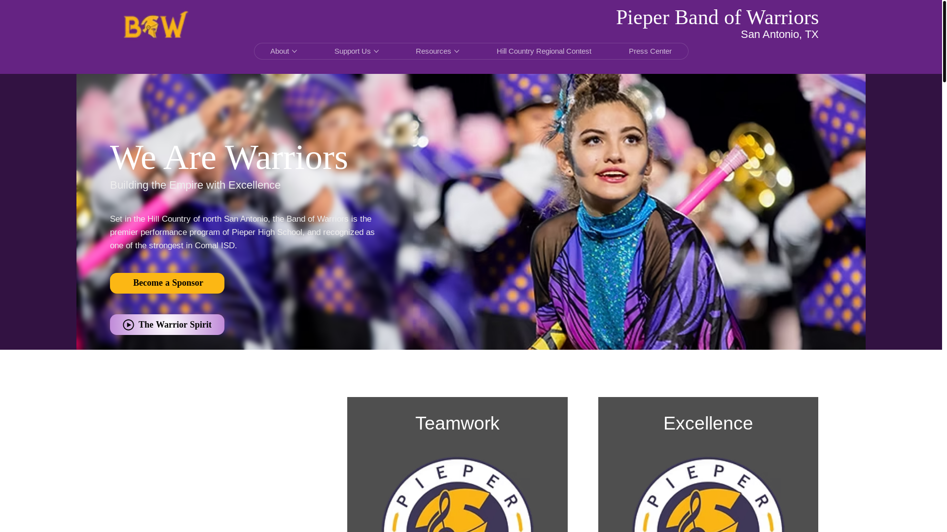 website screenshot of https://pieperbandofwarriors.com/