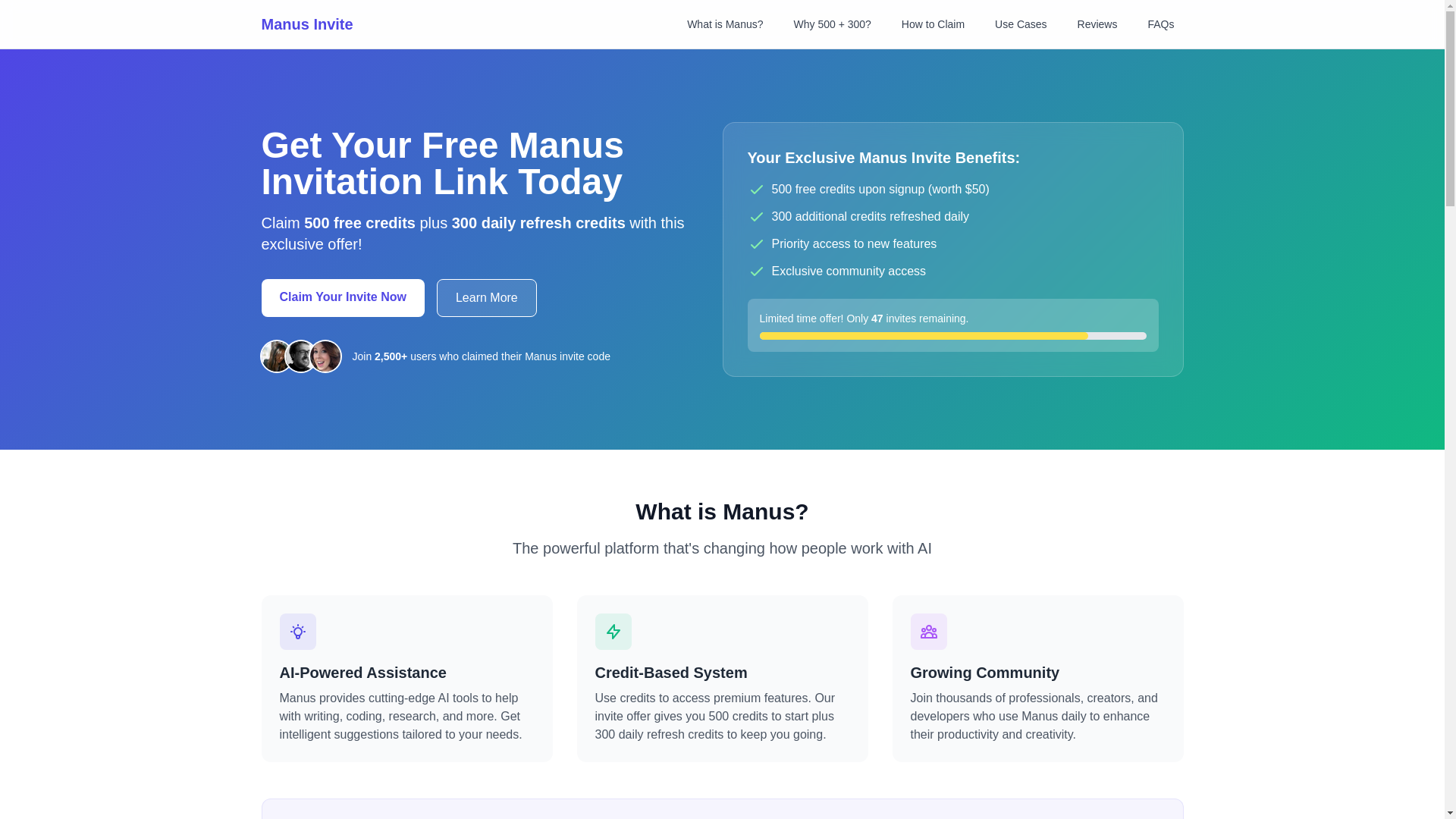 website screenshot of https://manus-invite-code.pages.dev/