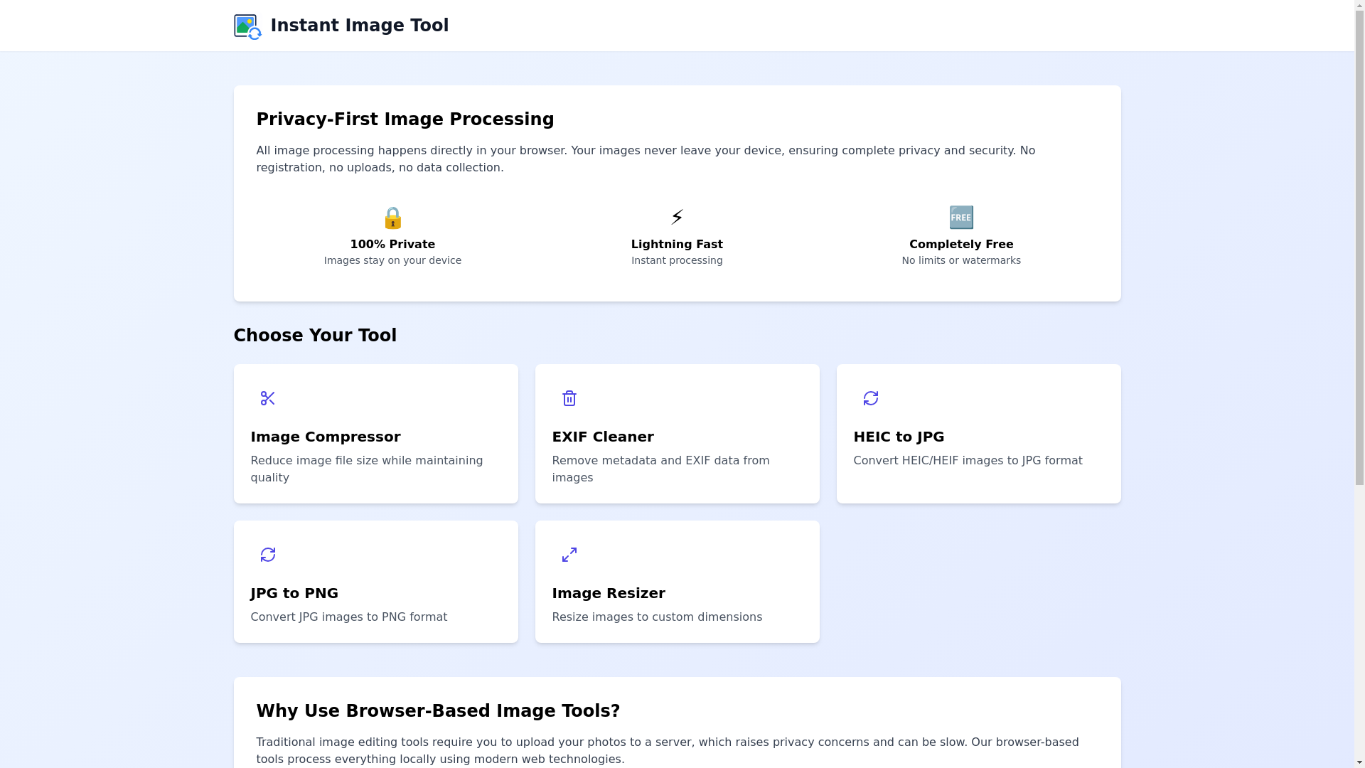 website screenshot of https://instantimagetool.com/