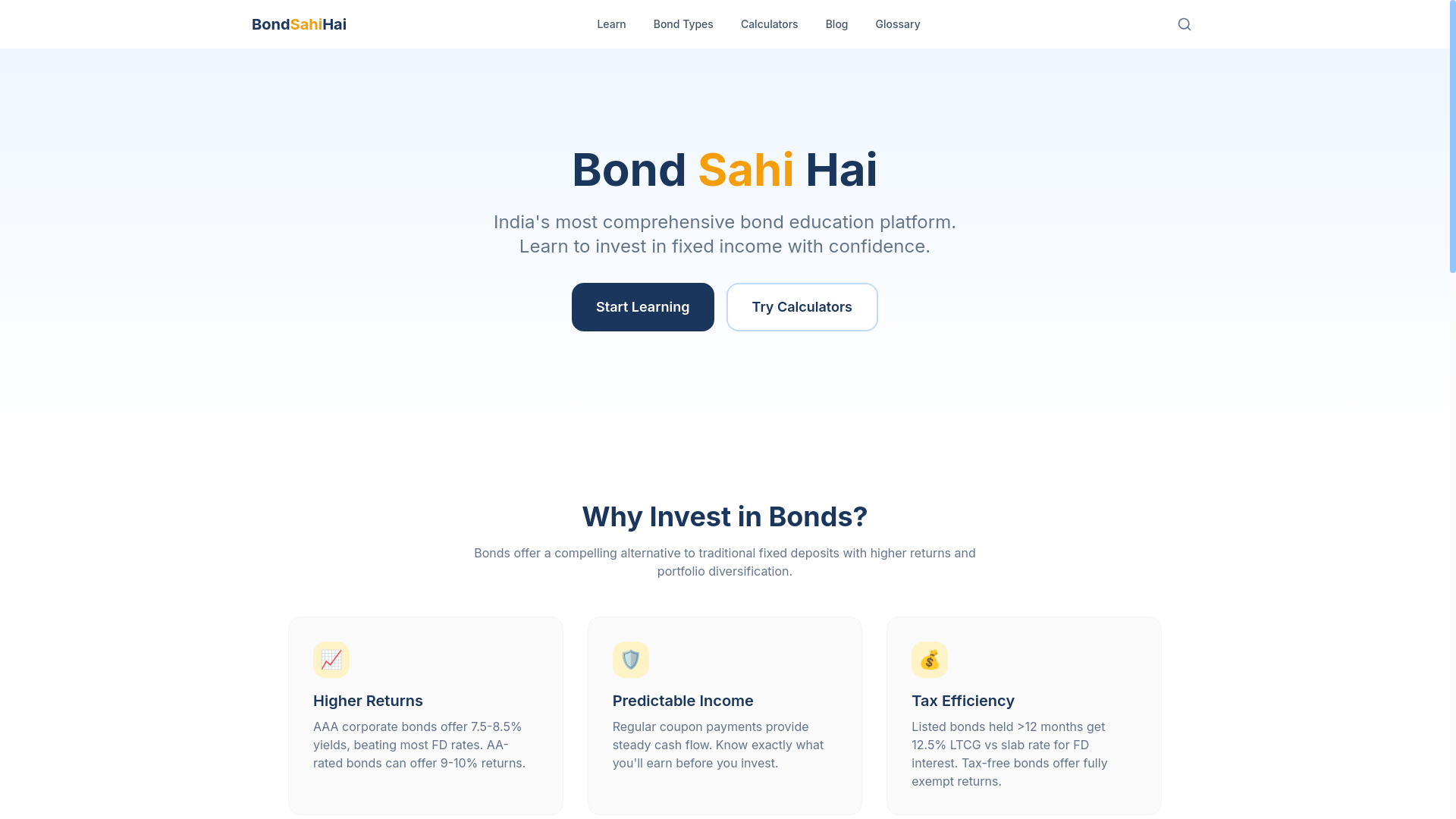 website screenshot of https://bonds-sahi-hai.pages.dev/