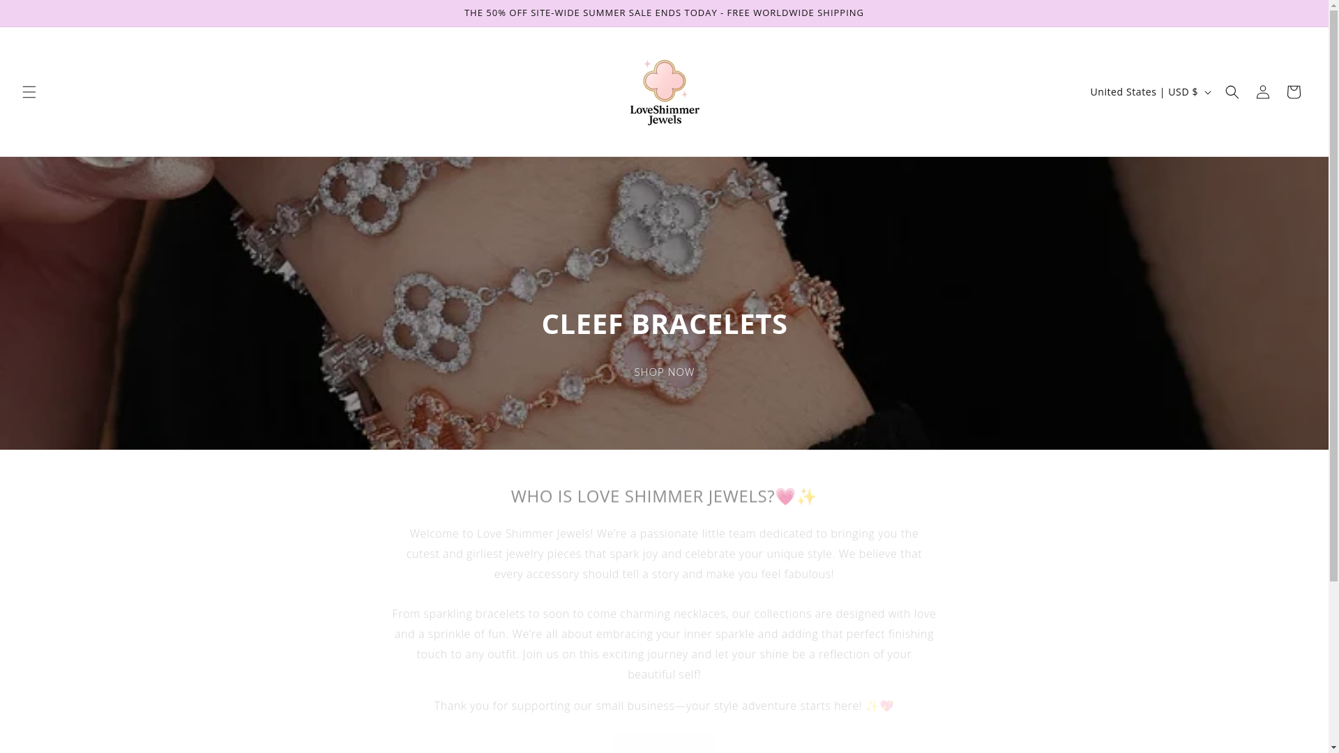 website screenshot of https://loveshimmerjewels.store/