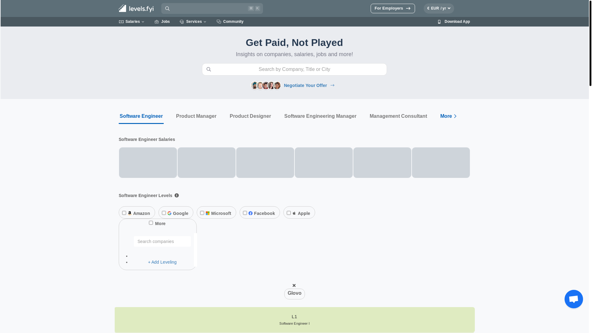 website screenshot of https://www.levels.fyi/