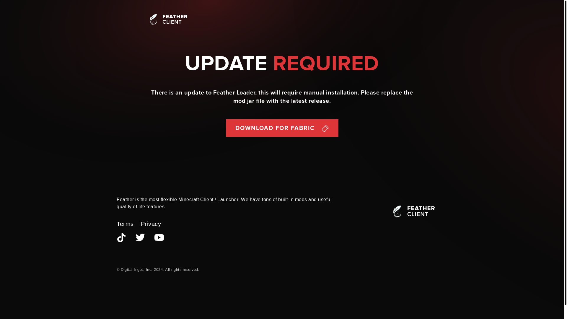 website screenshot of https://loader-update.feathermc.com/