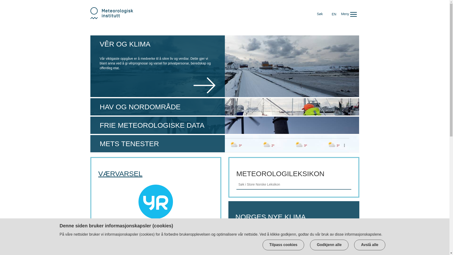 website screenshot of https://met.no
