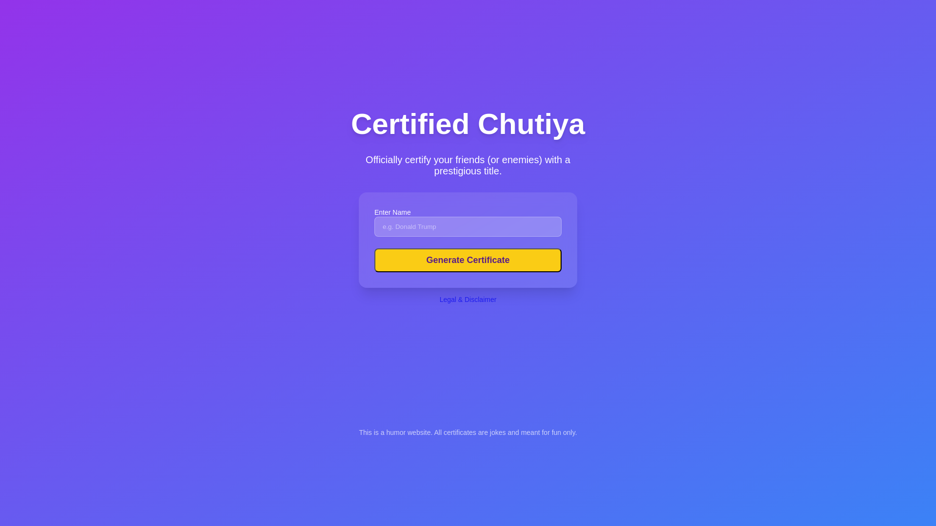 website screenshot of https://certifiedchutiya.com/