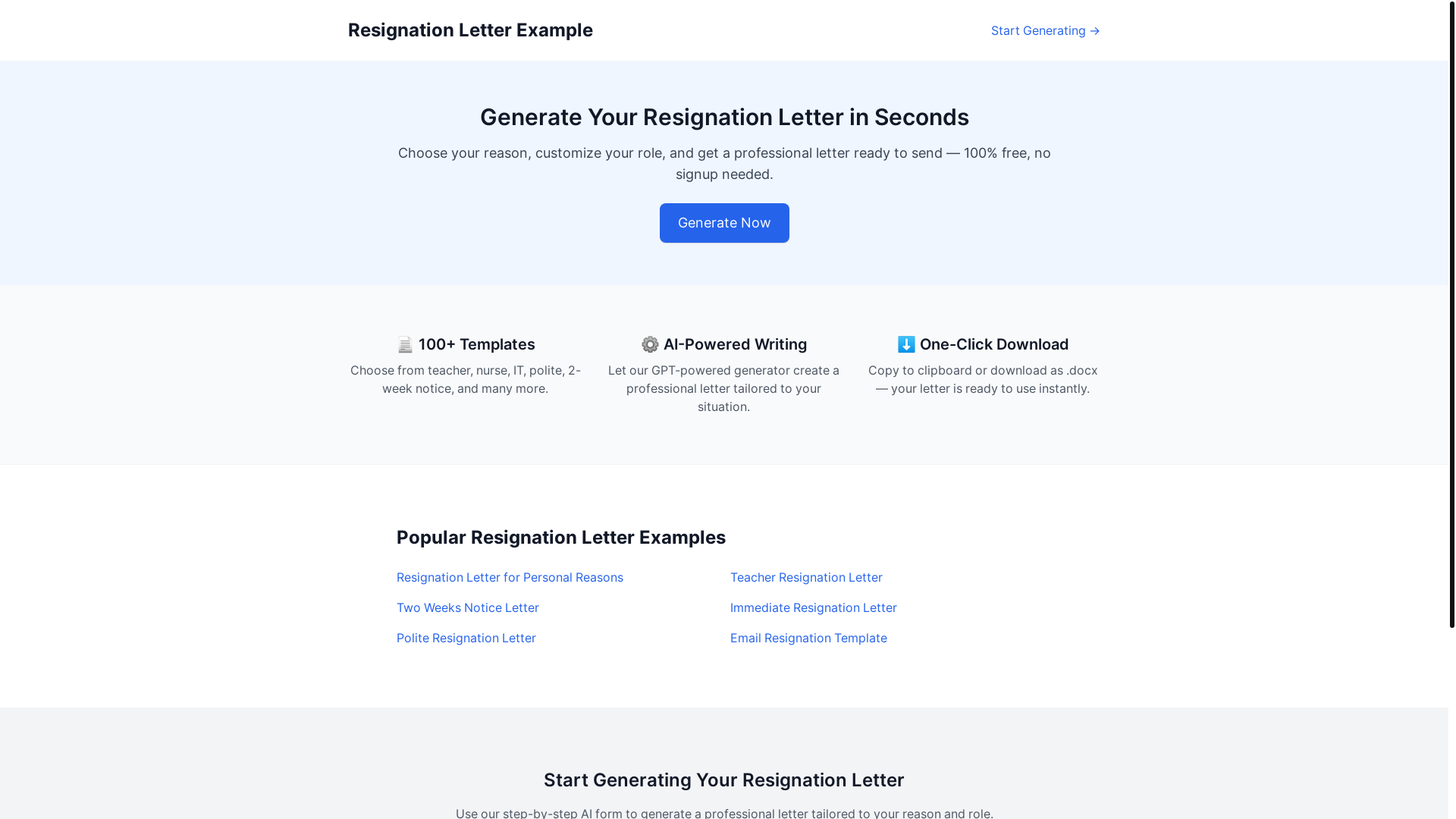 website screenshot of https://resignationletterexample.help/