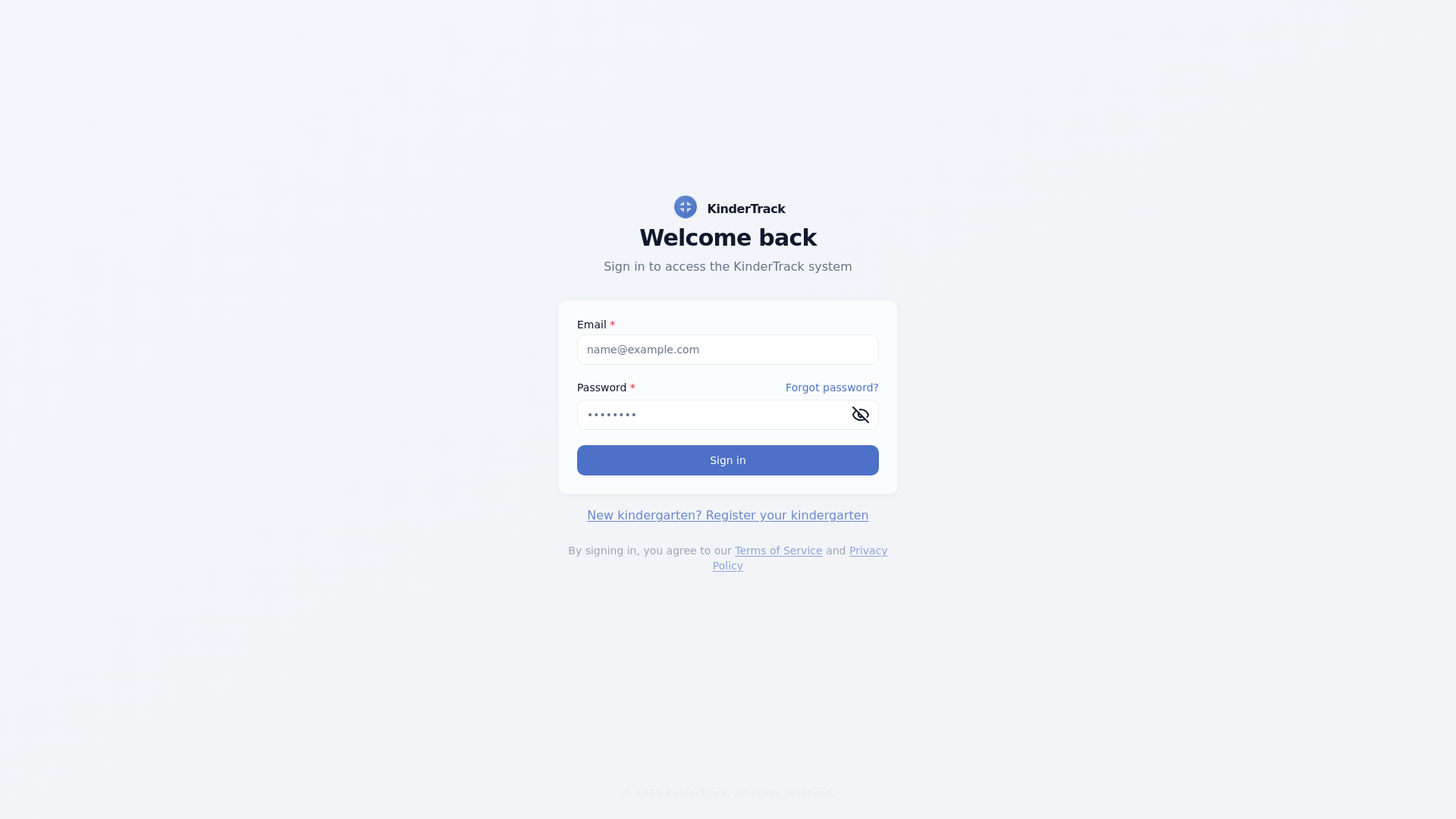 website screenshot of https://kindertrack-fe.pages.dev/
