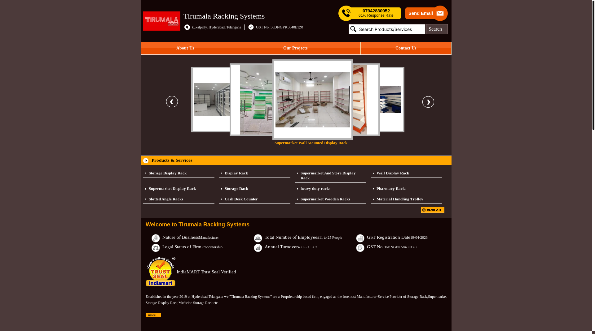 website screenshot of https://tirumalaracks.co.in/