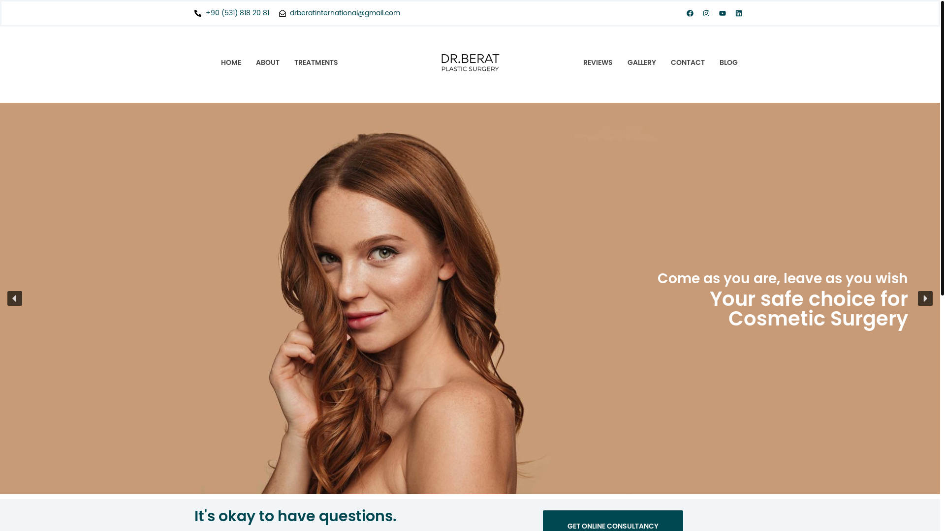 website screenshot of https://drberatplasticsurgery.com/