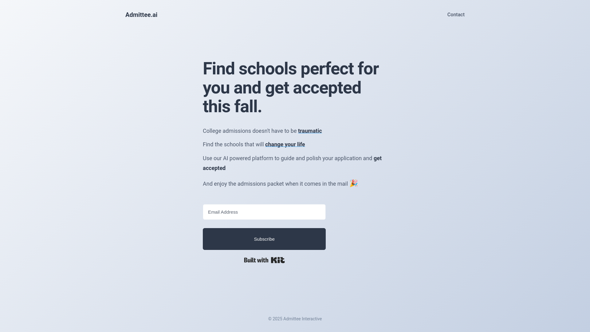 website screenshot of https://admittee-coming-soon.pages.dev/