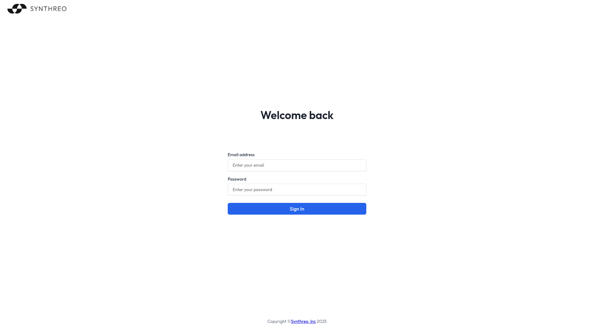 website screenshot of https://synthreo-admin-staging.pages.dev/