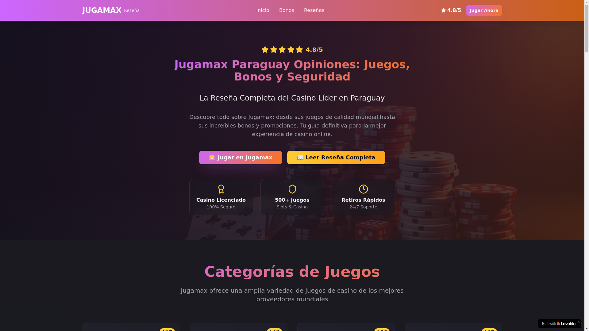 website screenshot of https://jugamax-casino.com/