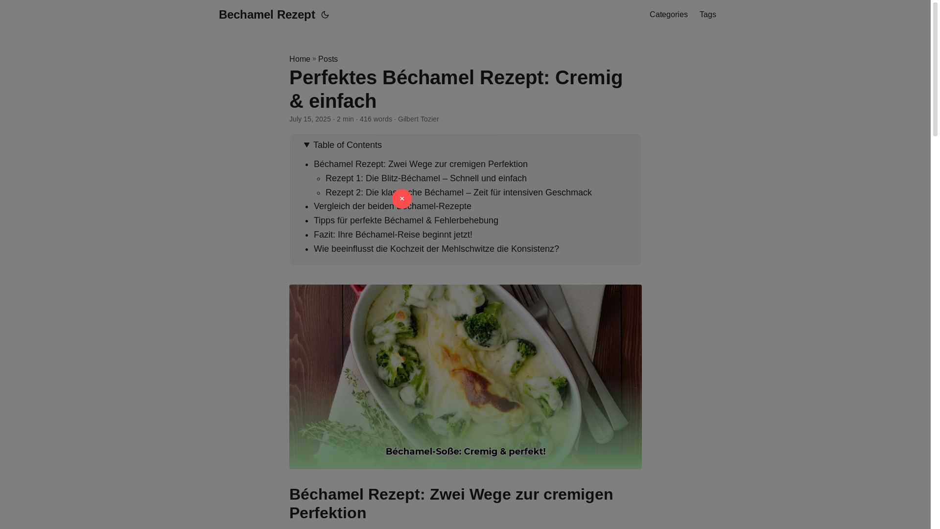 website screenshot of https://bechamel-rezept.pages.dev/