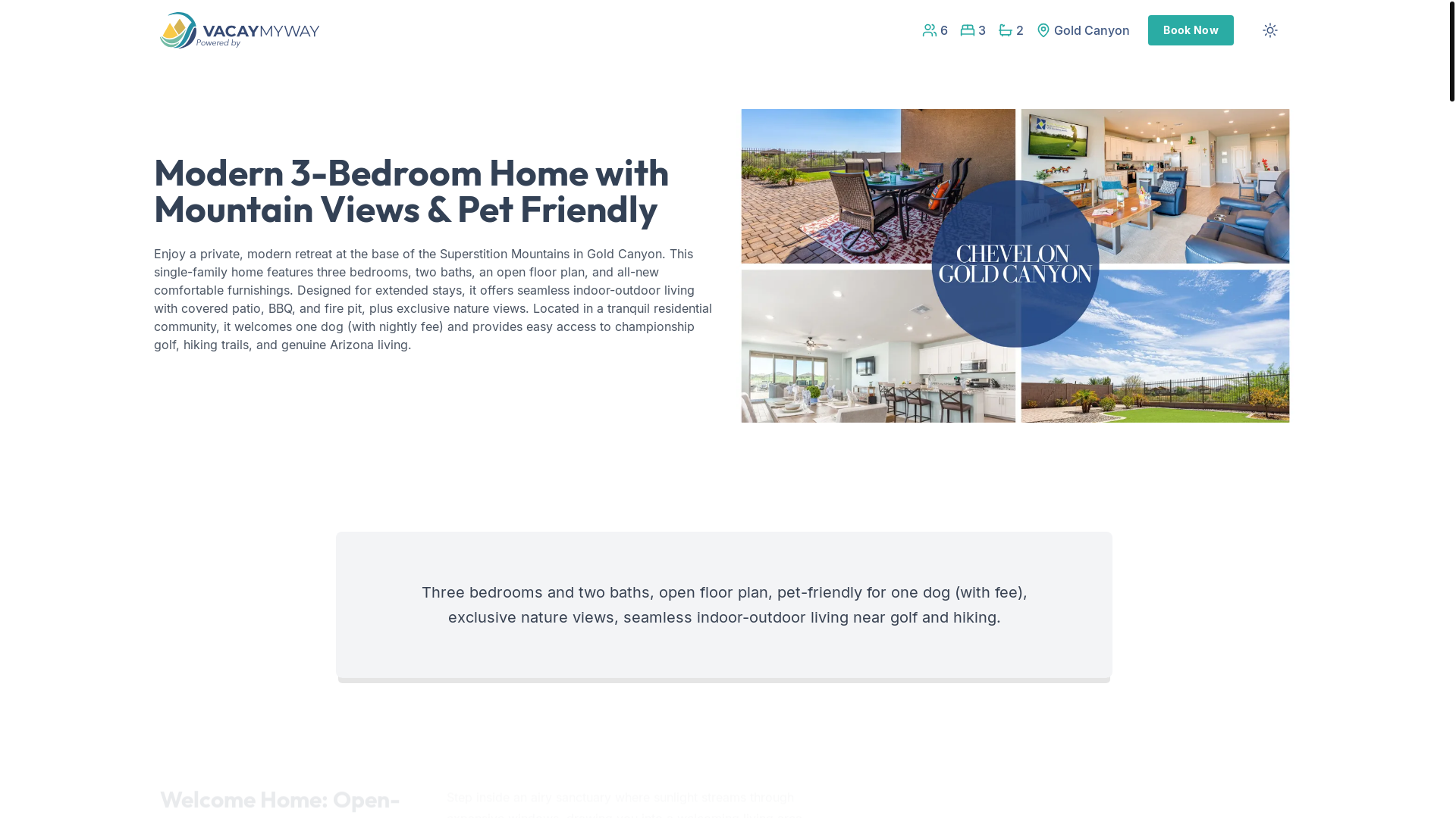 website screenshot of https://serenemesa.vacations/