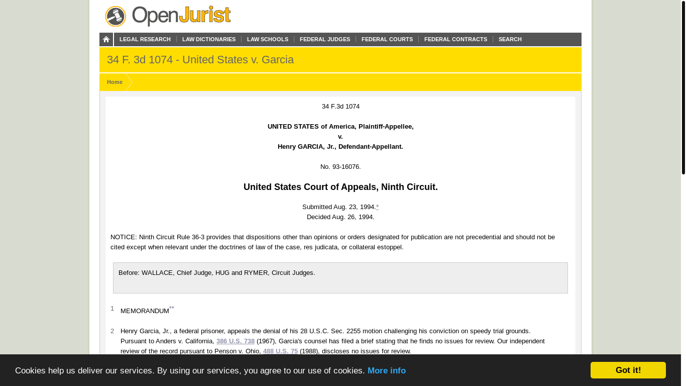 website screenshot of https://openjurist.org/34/f3d/1074/united-states-v-garcia