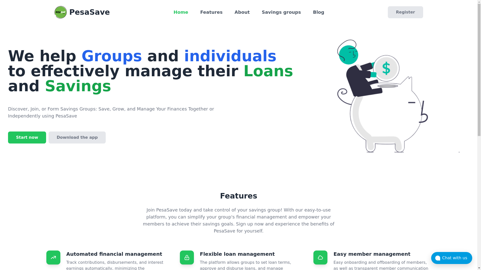 website screenshot of https://pesasave-app.pages.dev/