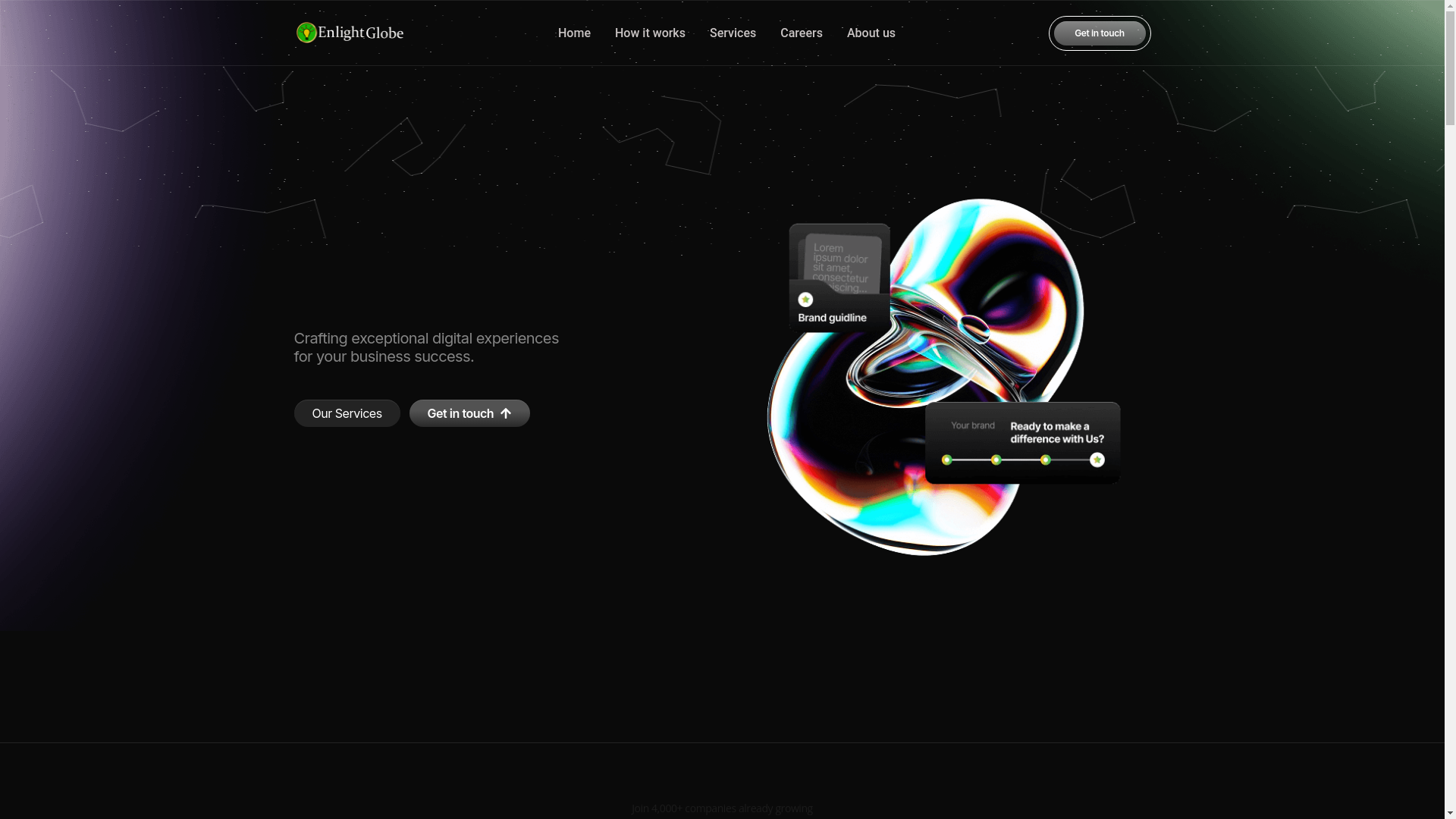 website screenshot of https://enlightglobetechnologies.com/