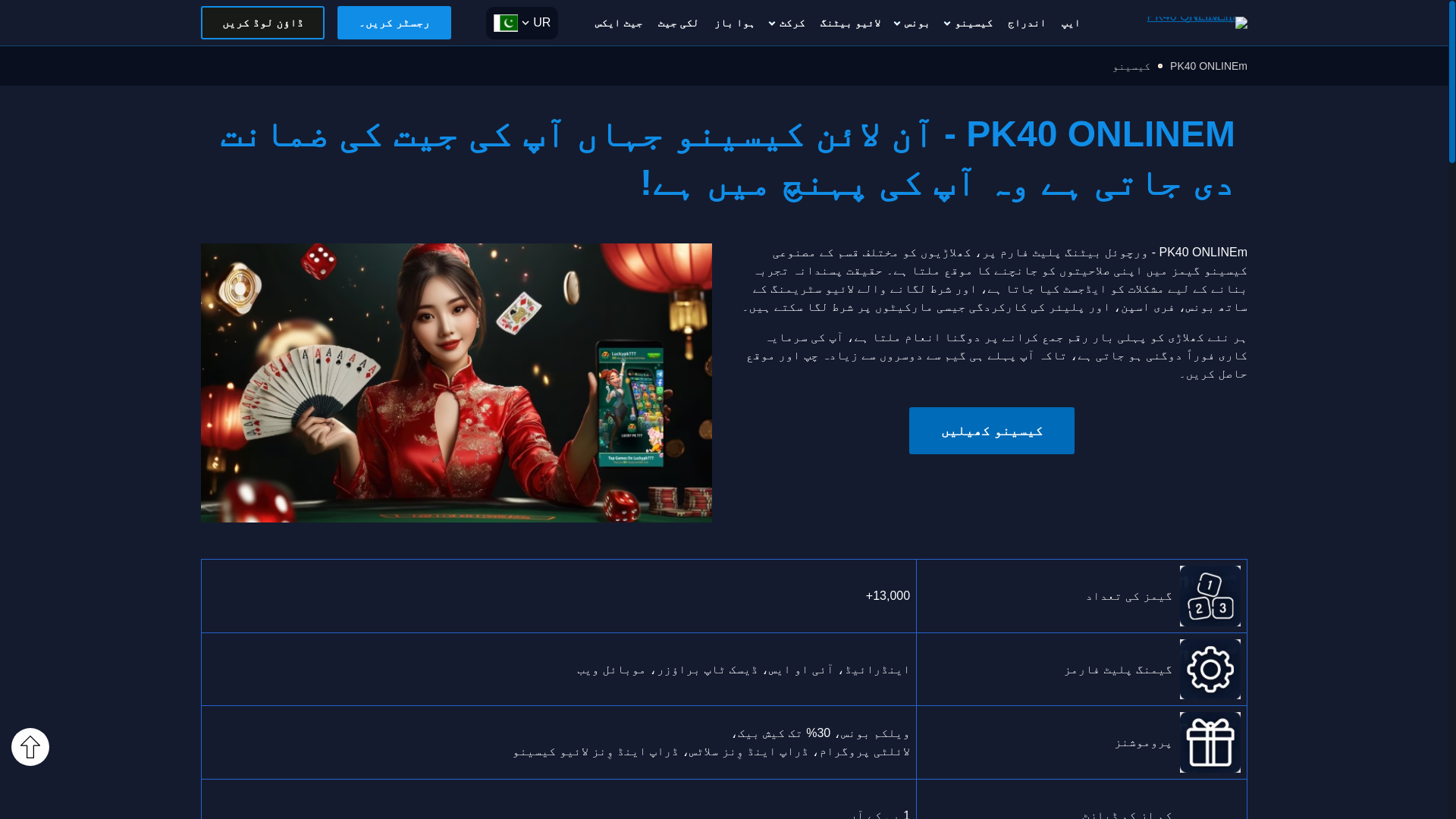 website screenshot of https://pk40onlinem.com/