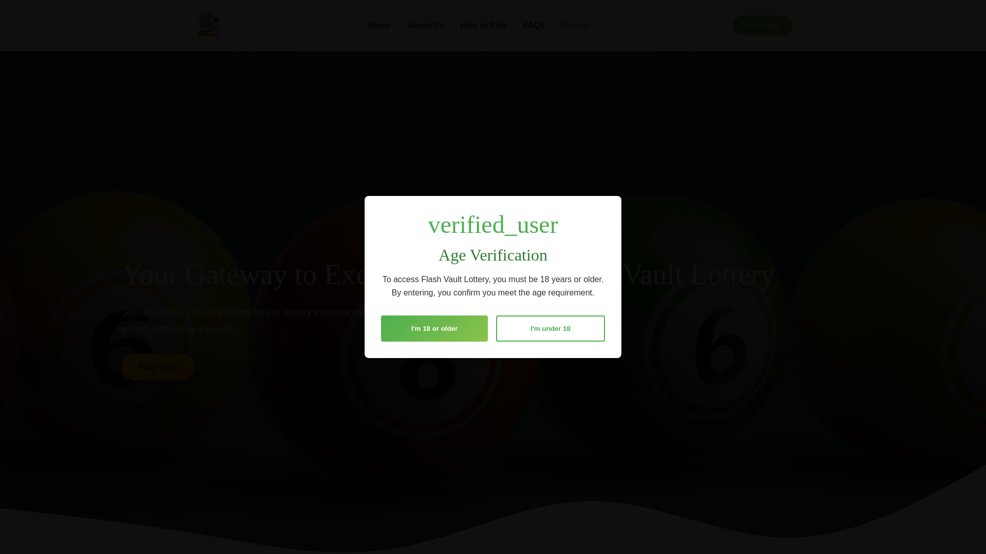website screenshot of https://flashvaultlottery.com/