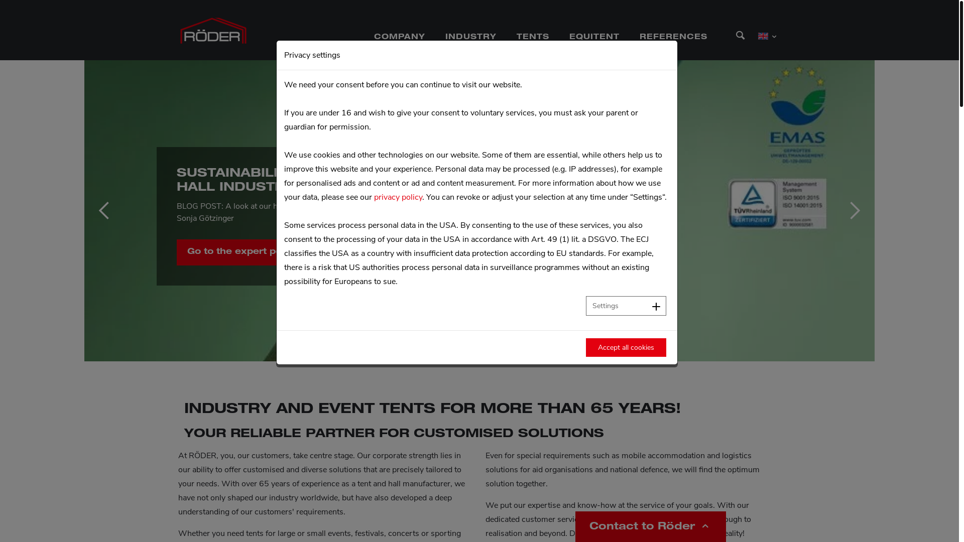 website screenshot of https://roeder-eventzelt.de/