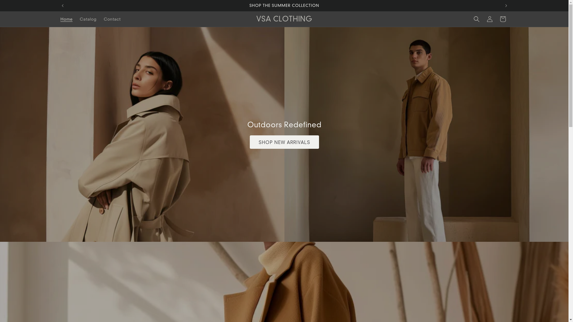 website screenshot of https://vsaclothing.store/