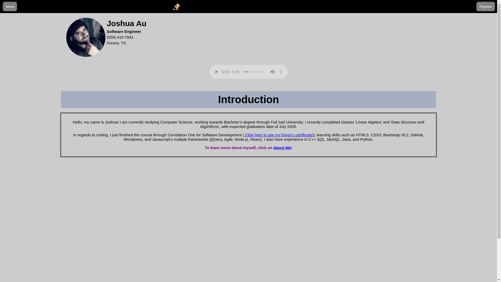 website screenshot of https://joshuaau.dev/