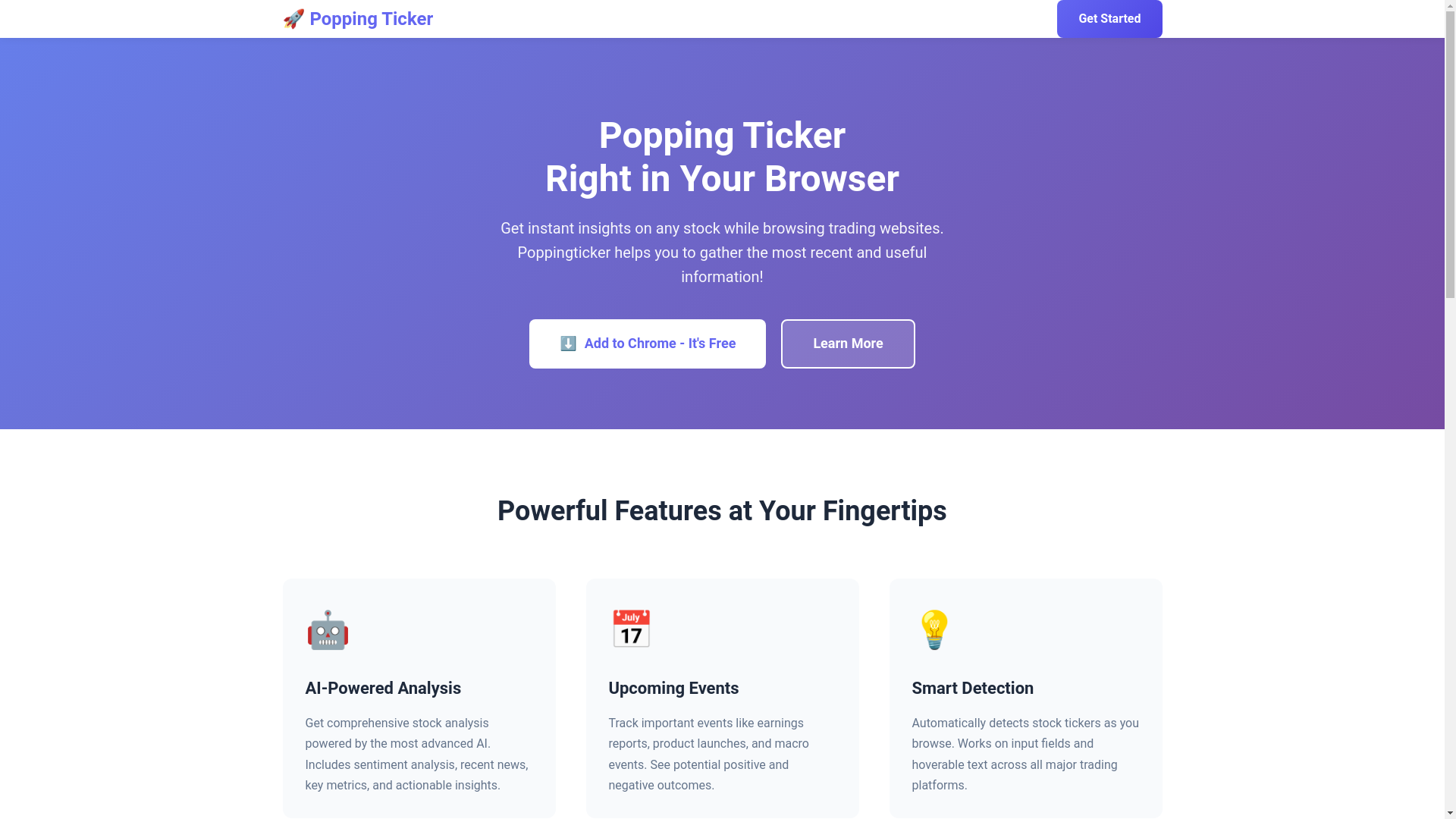 website screenshot of https://poppingticker.pages.dev/