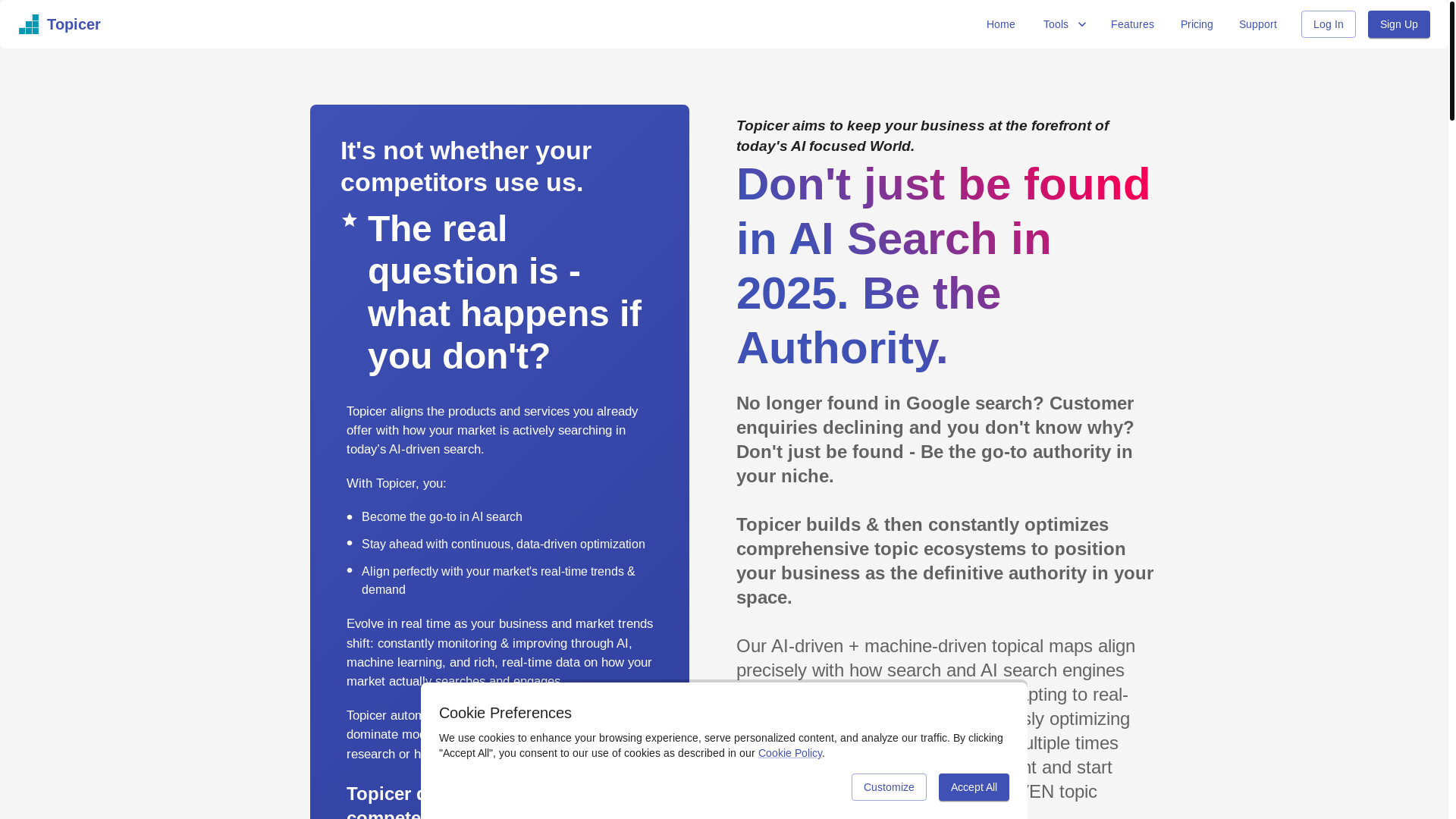 website screenshot of https://topicer.ai/